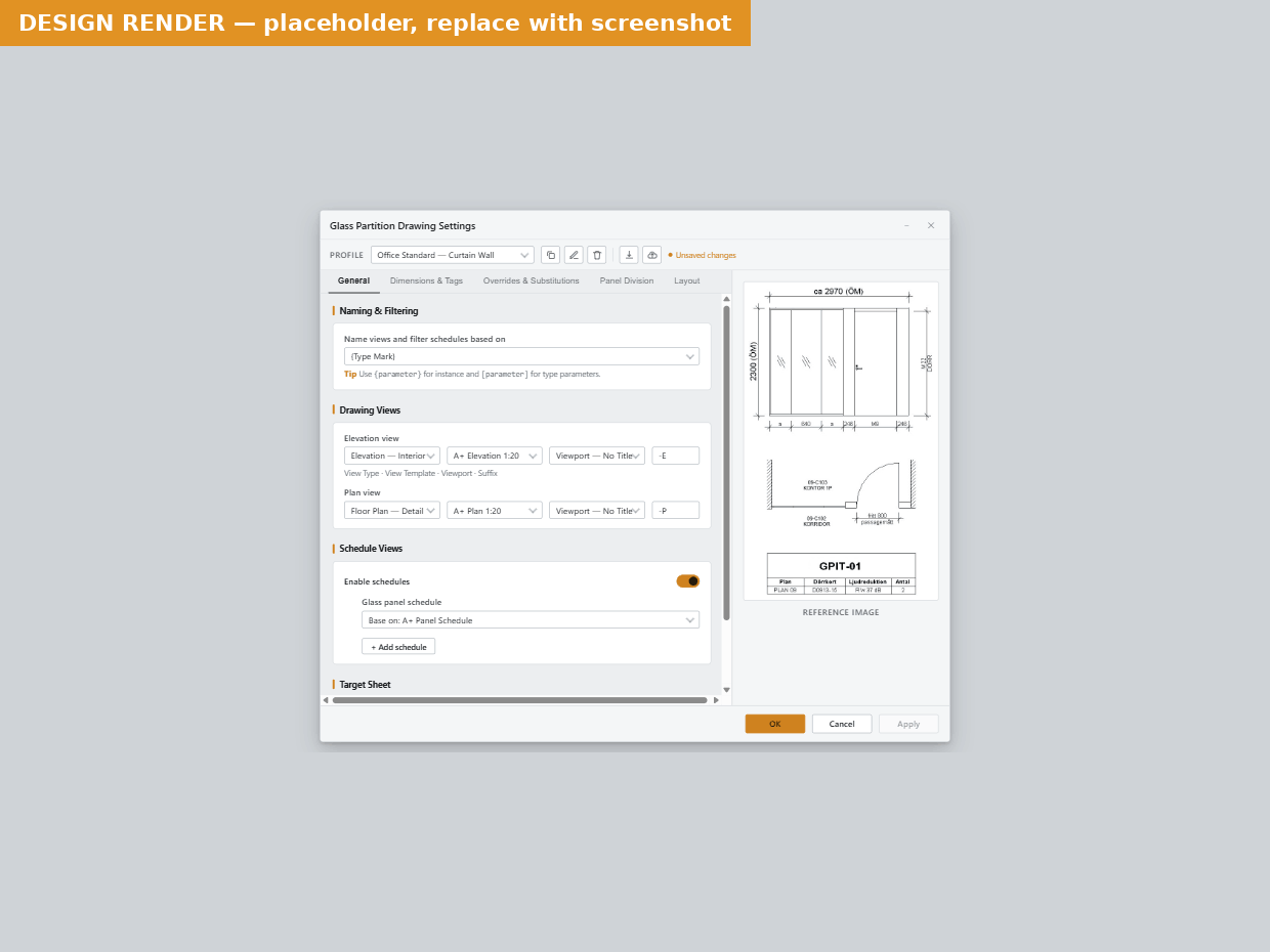 The General tab with Naming and Filtering, Drawing Views and Schedule Views