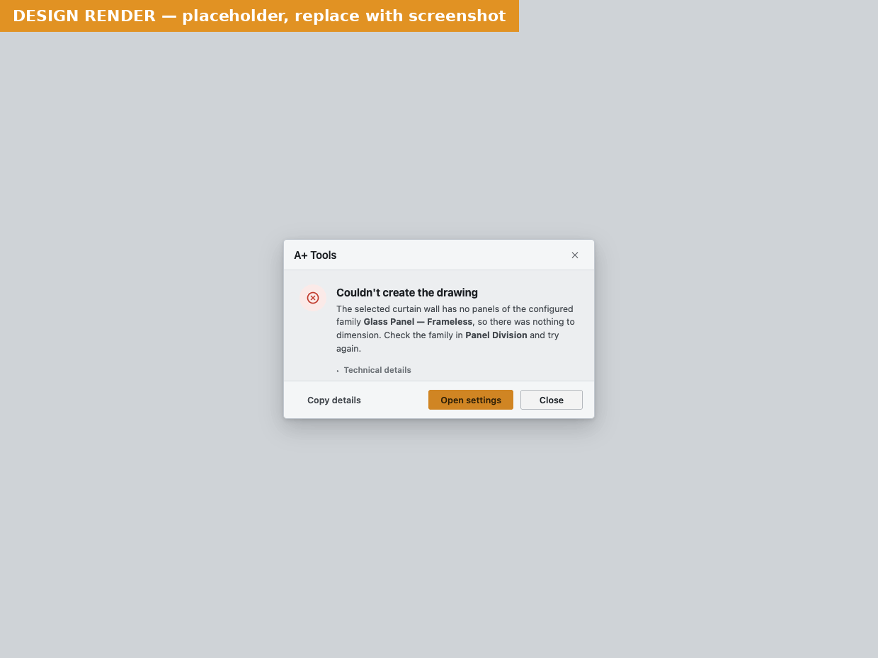 An Error message listing settings that failed validation